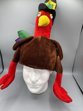 Thanksgiving Turkey Plush Hat Pilgrim Costume Funny Novelty Adult One Size